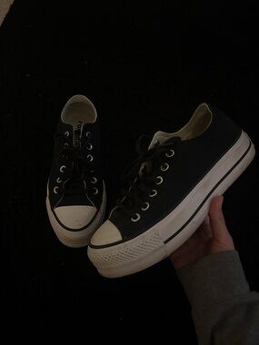 Converse Women's Black Canvas Low-Top Sneakers with White Platform Sole